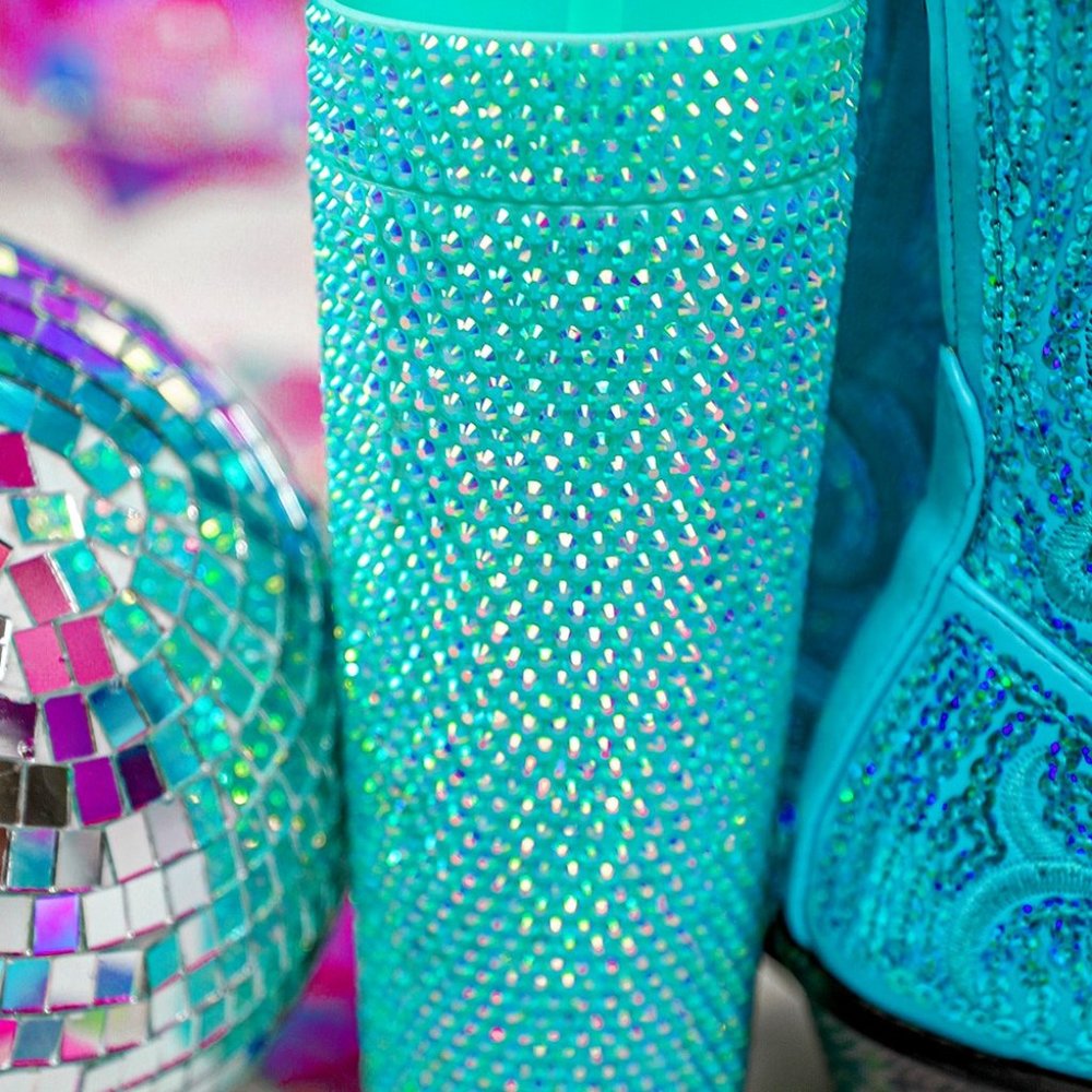 Turquoise Rhinestone Straw Cup